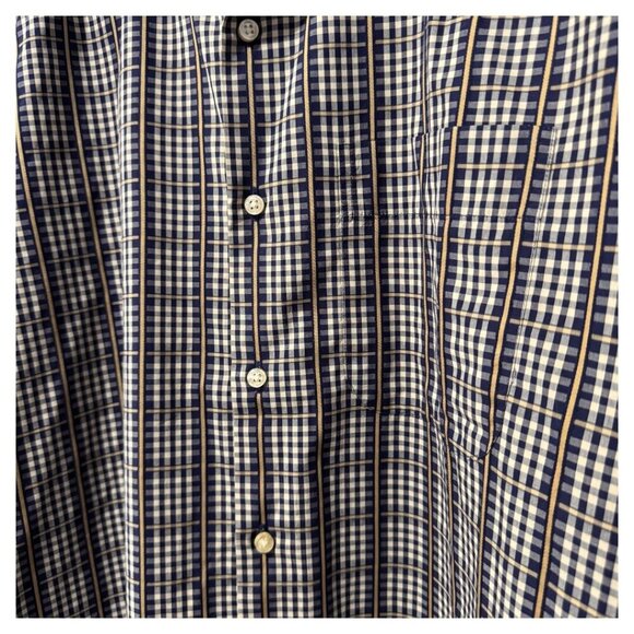 Peter Millar Dark Blue and Brown Gingham Long Sleeve Button Up Shirt X-Large - Picture 2 of 4